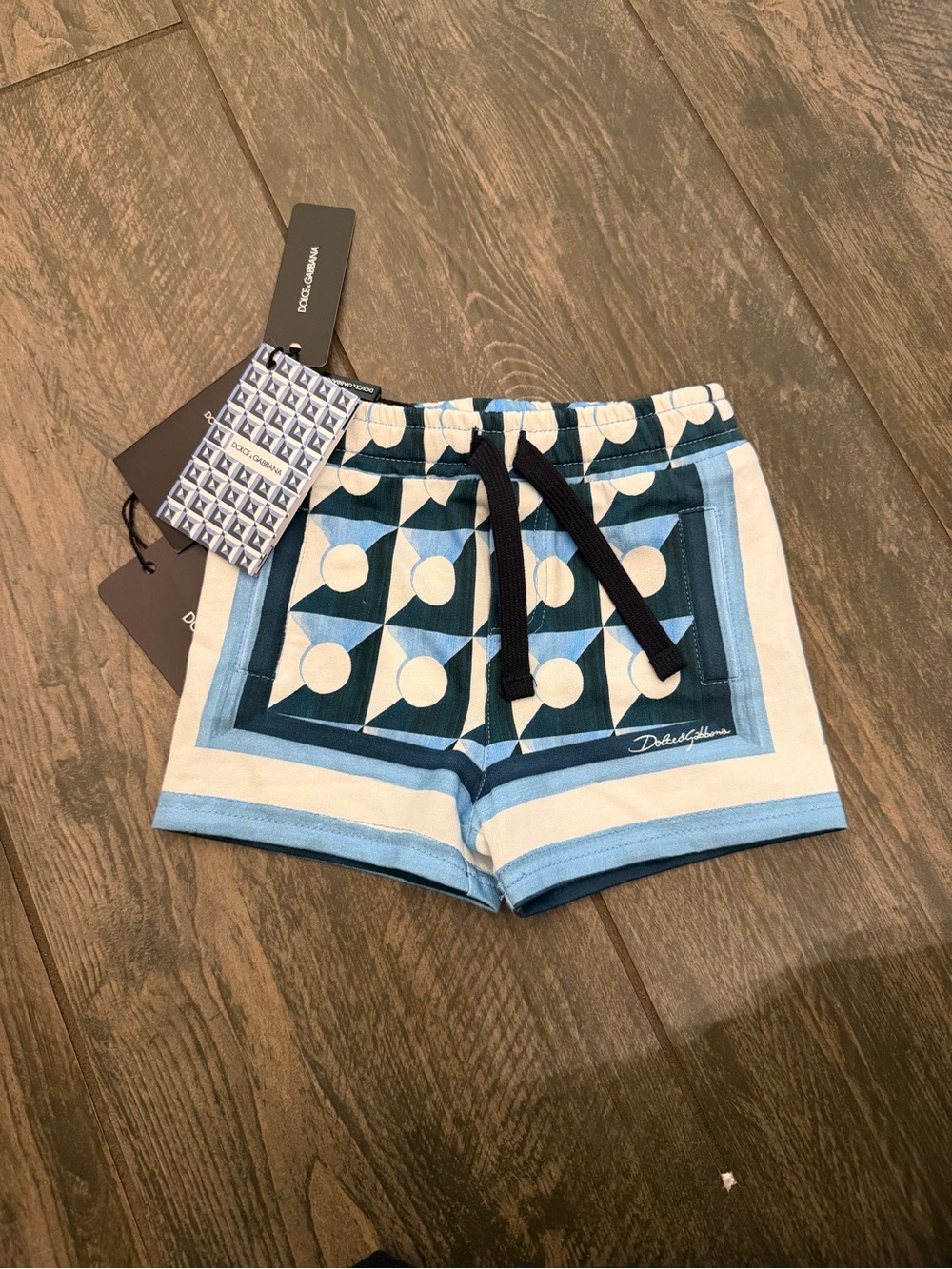 Dolce & Gabbana Blue and White Geometric Print Athletic Shorts